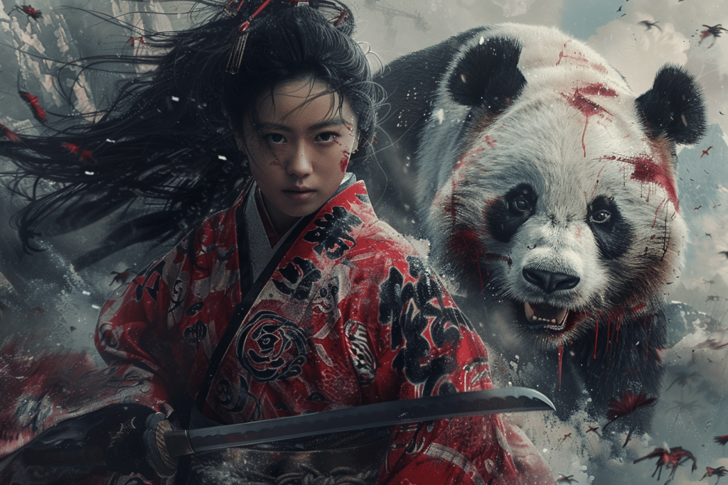 Samourai japonais contre un panda géant enragé
