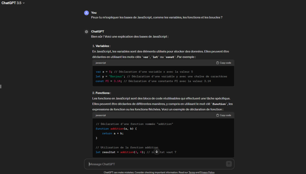 Apprendre JavaScript avec ChatGPT : les prompts