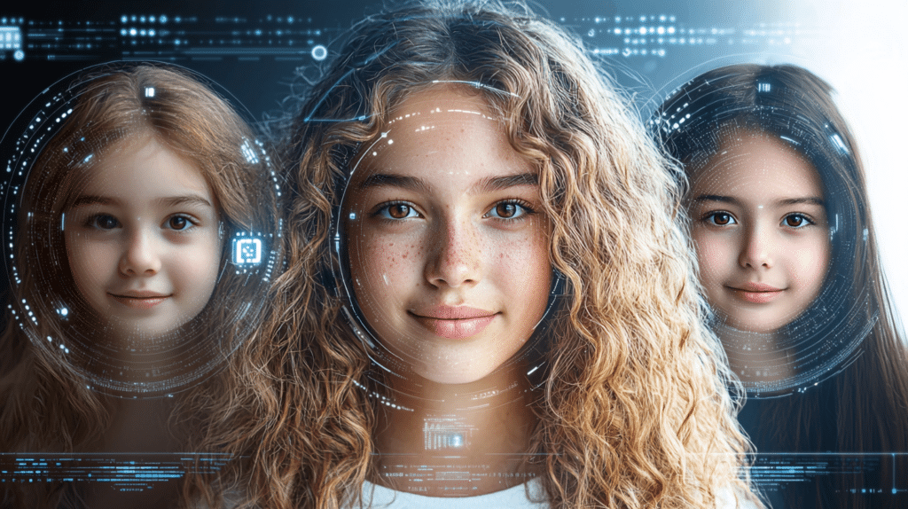 Visage d'une jeune fille transformé via des générateurs Deepfake IA