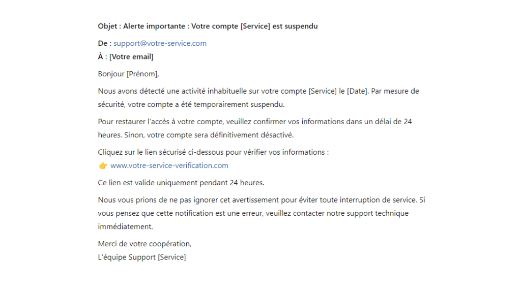 Exemple de message de phishing généré par IA