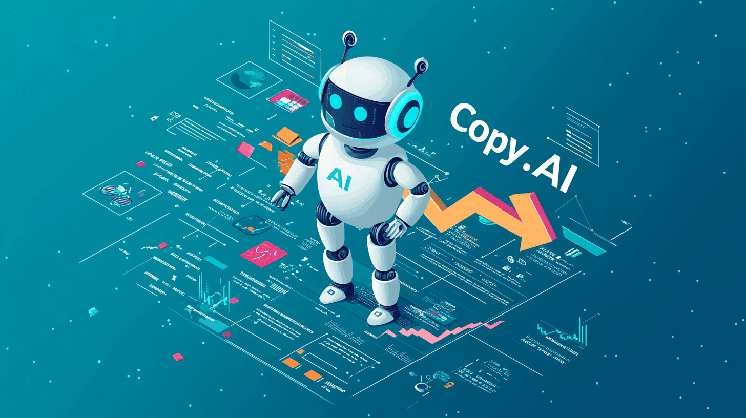 un petit robot en guise d'illustration de l'outil Copy.ai