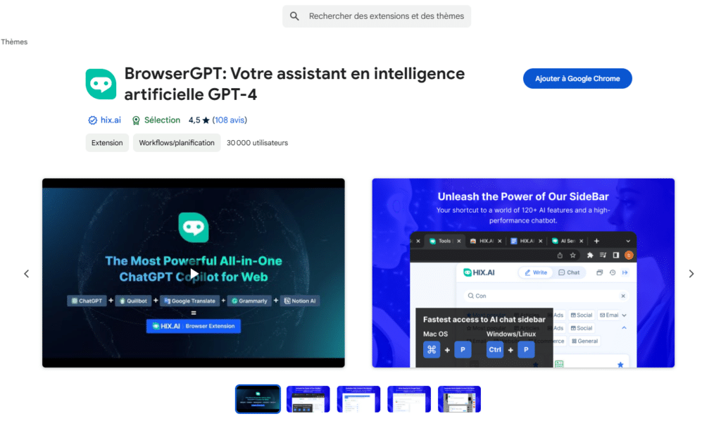 HIX.AI extension ChatGPT pour Google Chrome