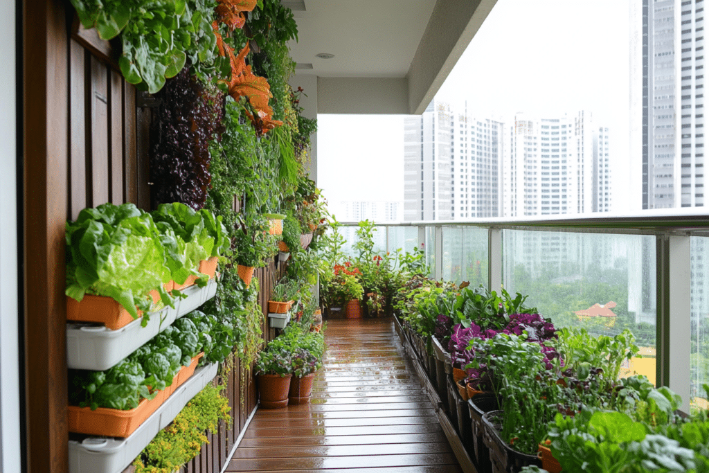 Jardin potager sur un balcon en plein centre-ville