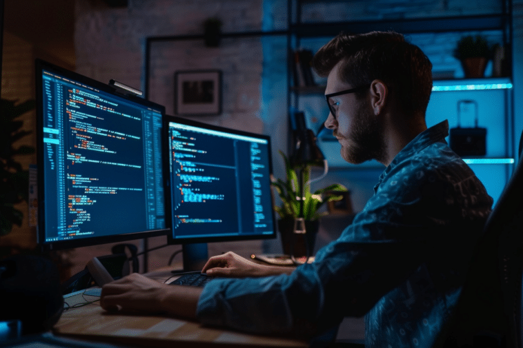 Progammeur en train de coder avec un assistant en codage