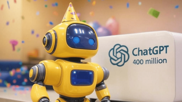 Robot jaune avec la mention chatGPT 400 millions