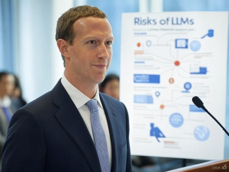 Marck Zuckerberg avec un tableau représentatif des risques des LLM