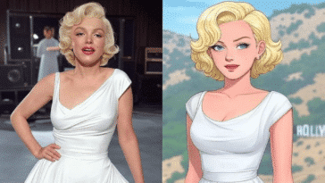 Photo avant/après de Maryline Monroe générée par l'IA.