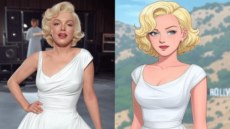 Photo avant/après de Maryline Monroe générée par l'IA.