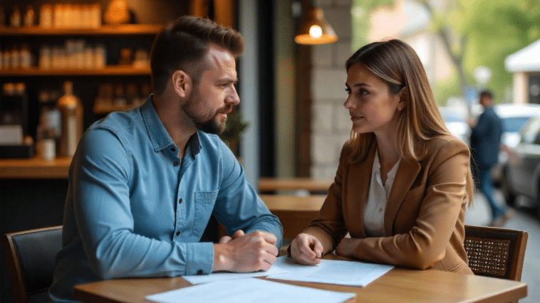 Un homme et une femme discutant du minage de cryptomonnaies par l'IA