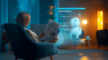 Une femme en train de lire une newsletter IA