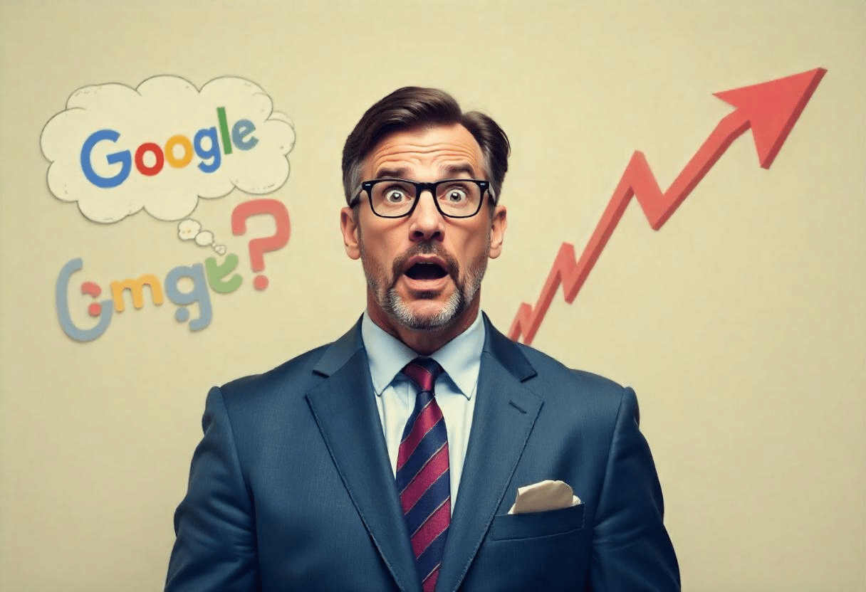 Un homme surpris par le marché boursier de Google