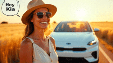 Une conductrice parlant avec l'assistant IA de Kia