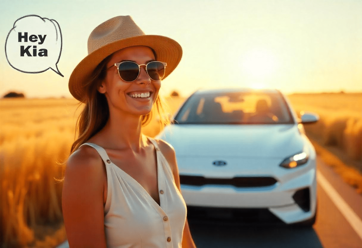 Une conductrice parlant avec l'assistant IA de Kia