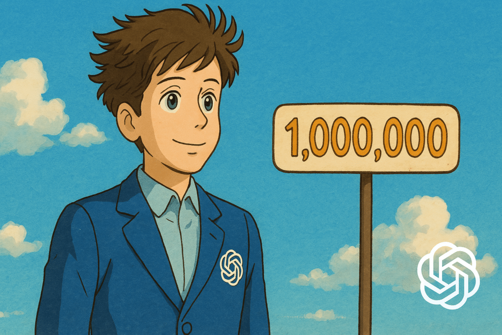 Sam Altman en mode Ghilbi avec un compteur indiquant 1 millions pour les utilisateurs de ChatGPT