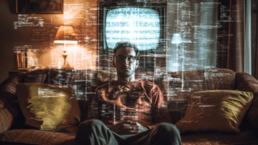 Un homme sur son sofa projeté dans son passé algorithmique