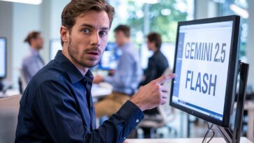 Un homme présentant Gemini Flash 2.5 sur son écran