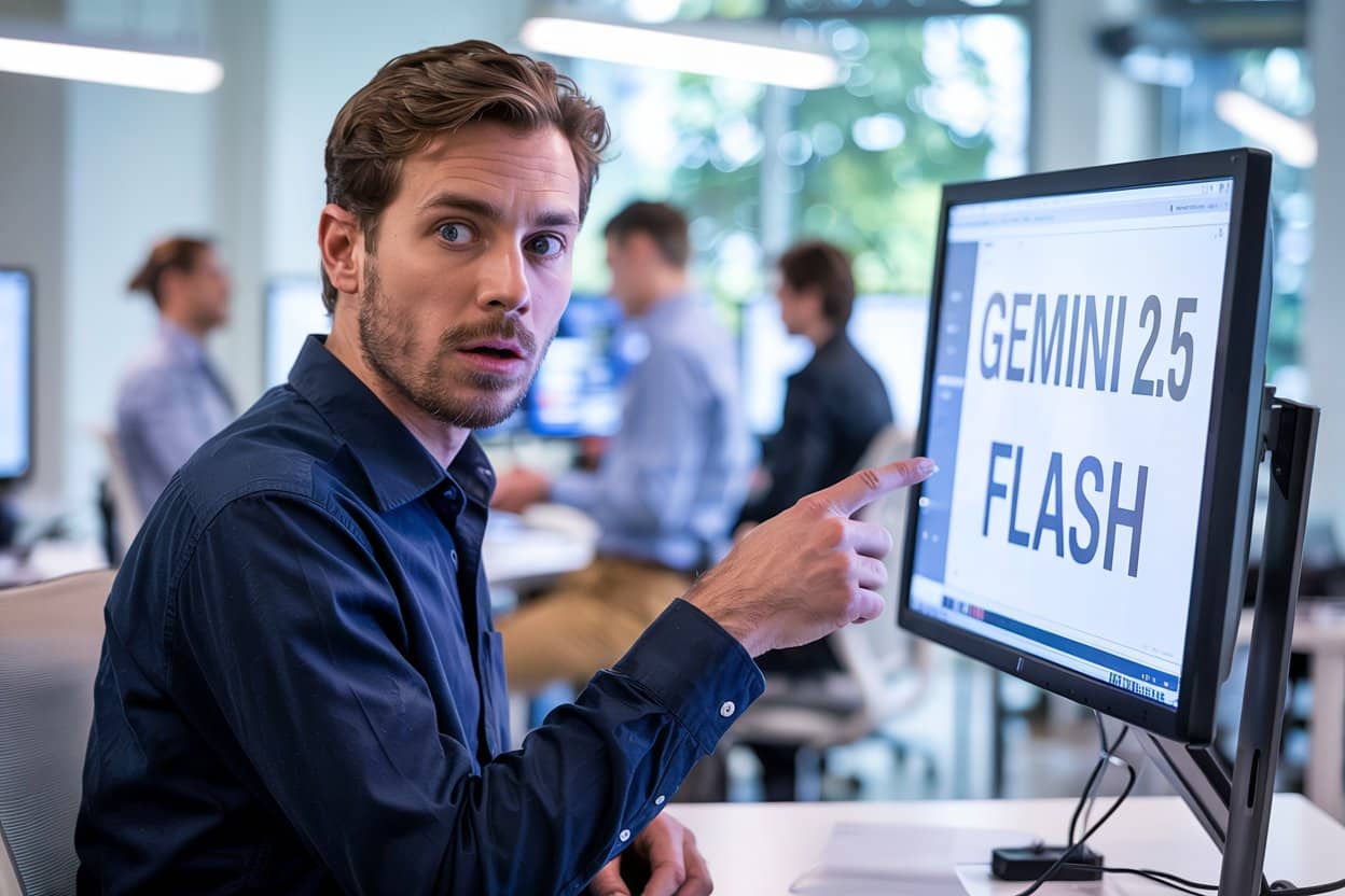 Un homme présentant Gemini Flash 2.5 sur son écran