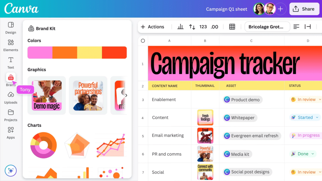 Interface Canva Sheets