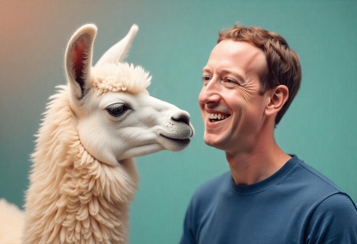 Mark Zuckerberg en train de poser avec un llama