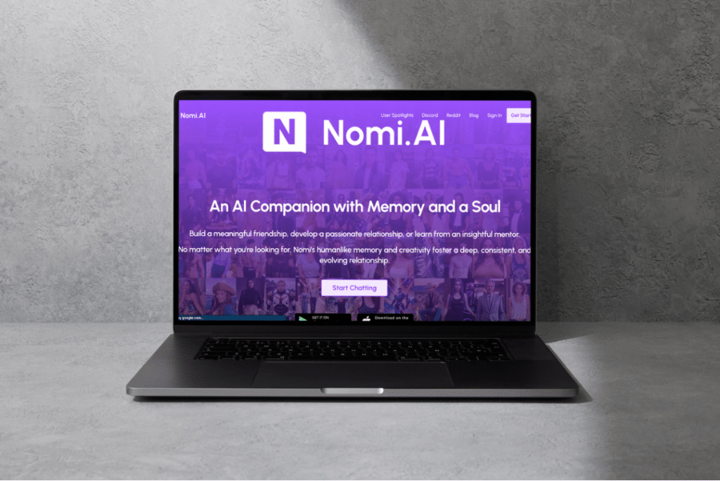 Interface utilisateur de Nomi AI