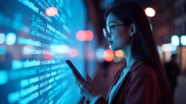 Une femme devant un mur algorithmique
