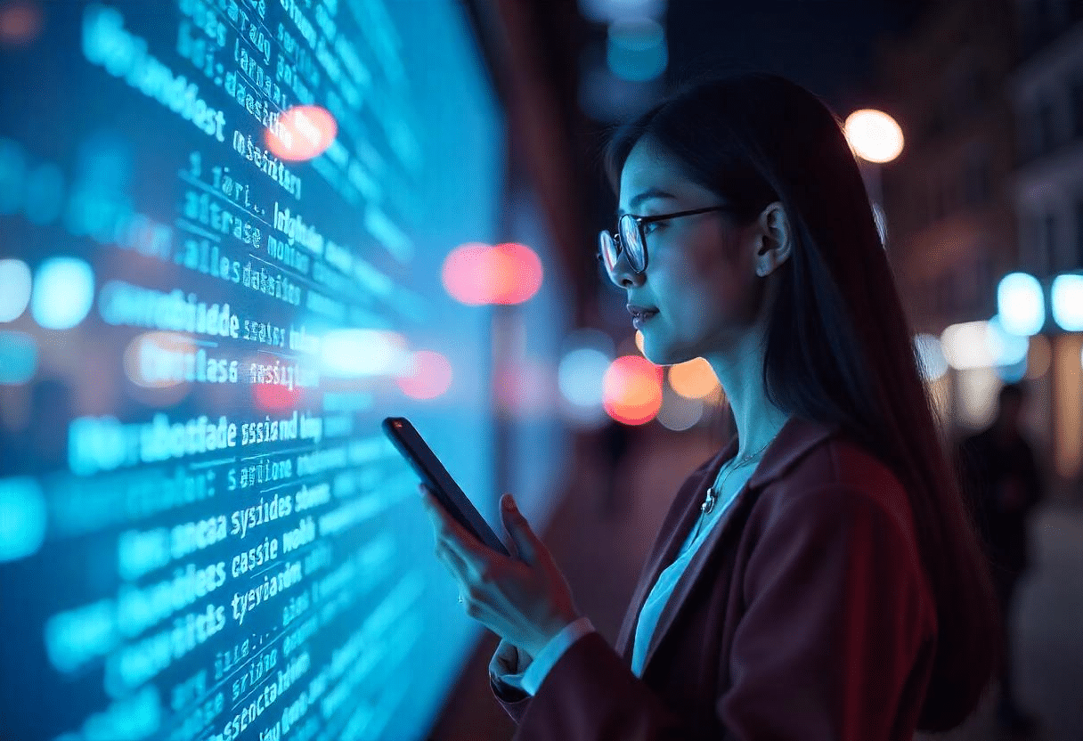 Une femme devant un mur algorithmique
