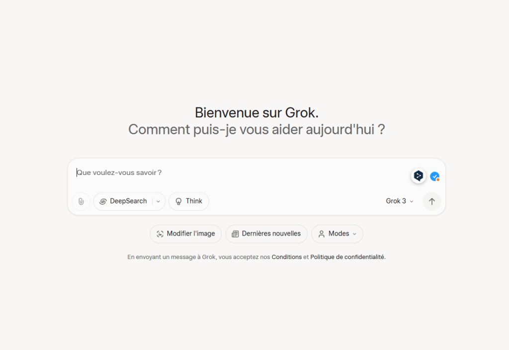 Interface web Grok 3 gratuit