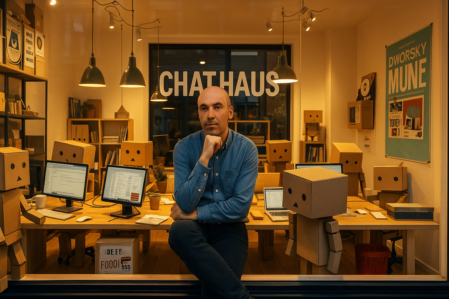 Agacé par l'IA, cet artiste répond avec des robots en carton