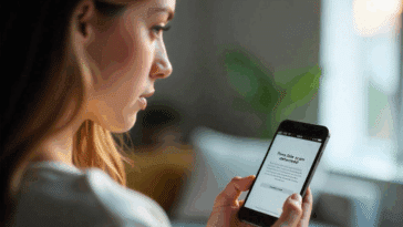 Une femme recevant une alerte scam sur son smartphone