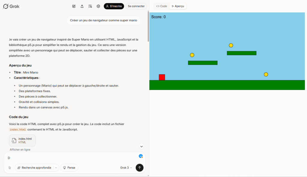 Premier jeu créé sur Grok Studio
