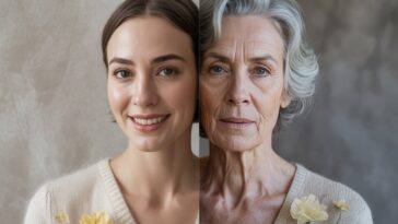 Photos de l'évolution d'une femme jeune et vieille