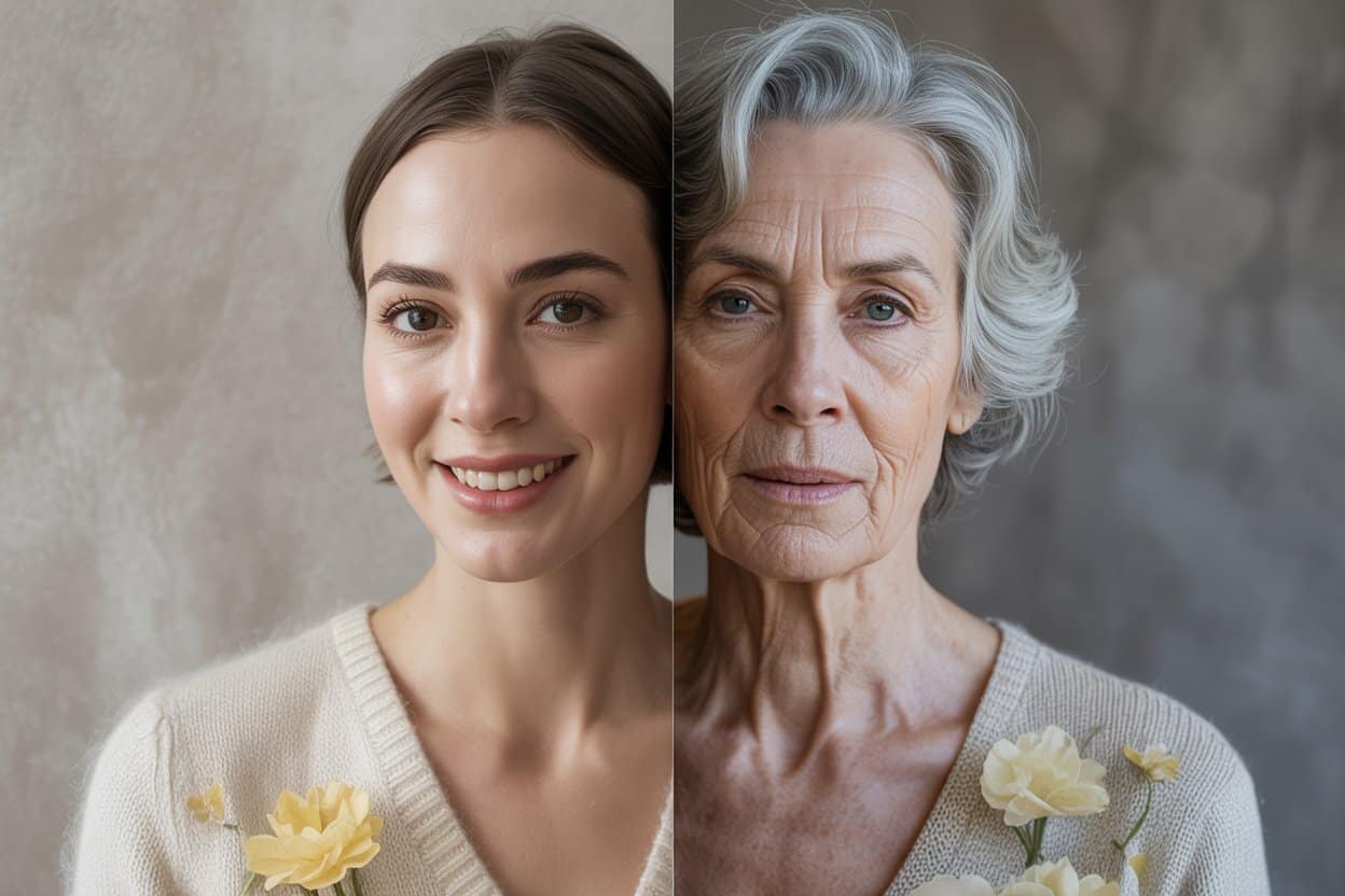 Photos de l'évolution d'une femme jeune et vieille