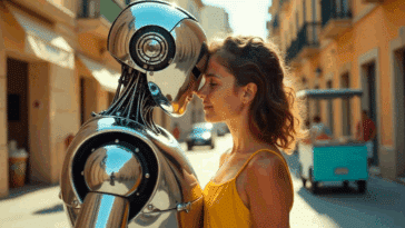 Un robot qui fait un câlin à une femme