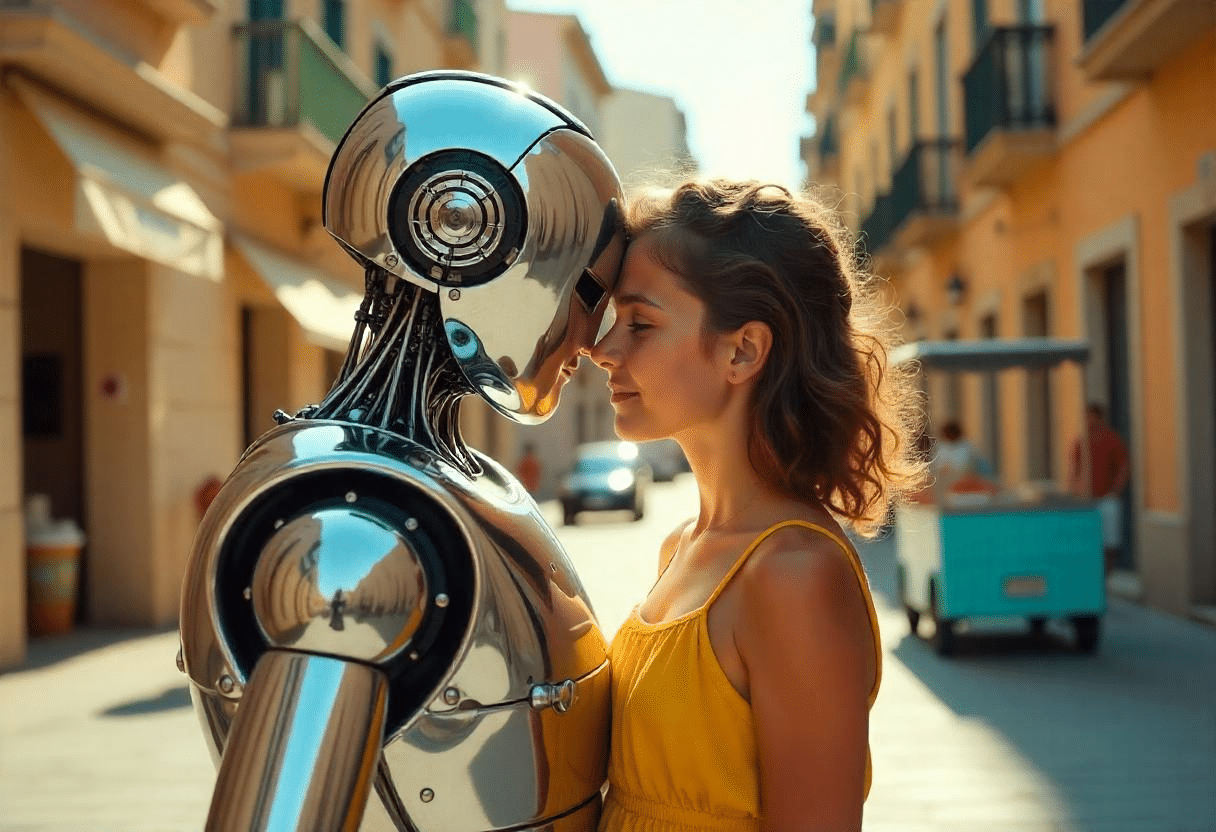 Un robot qui fait un câlin à une femme