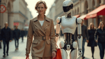 Une femme faisant son shopping avec son humanoïde