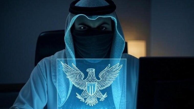Membre d'un groupe djihadiste devant son PC