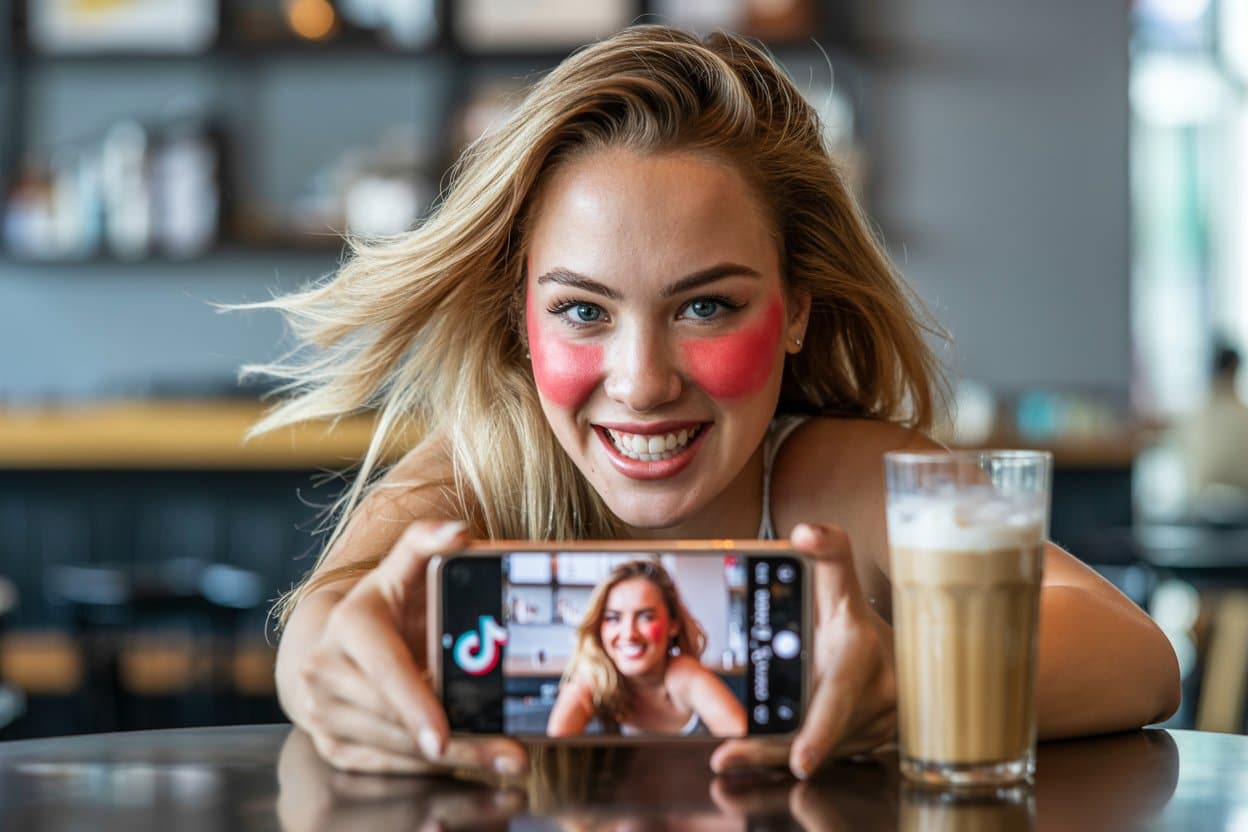 Une tiktokeuse créant sa vidéo avec l'IA sur TikTok
