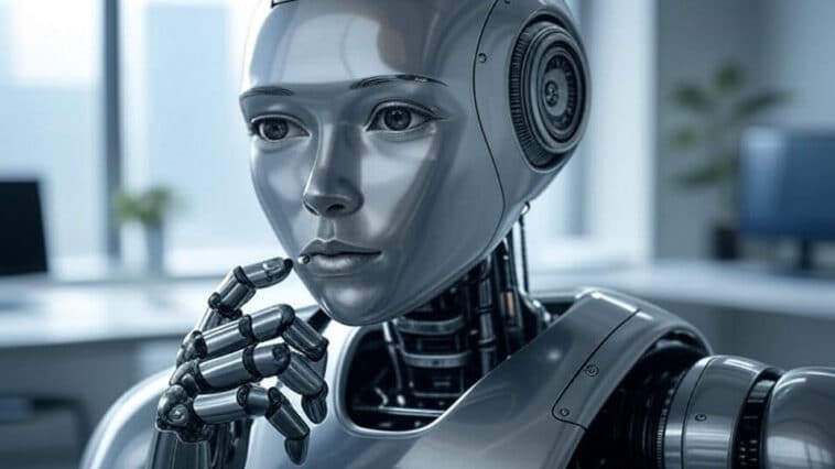 Un robot humanoïde pensif