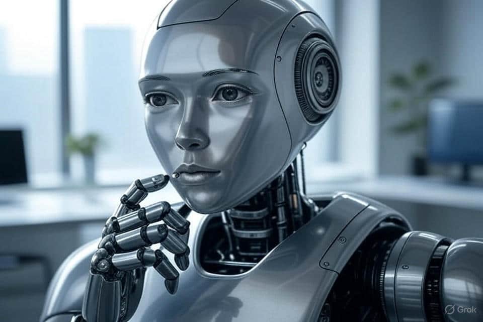 Un robot humanoïde pensif