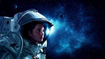Femme astronaute dans l'espace