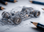 invite artistique pour voiture 3D sur papier