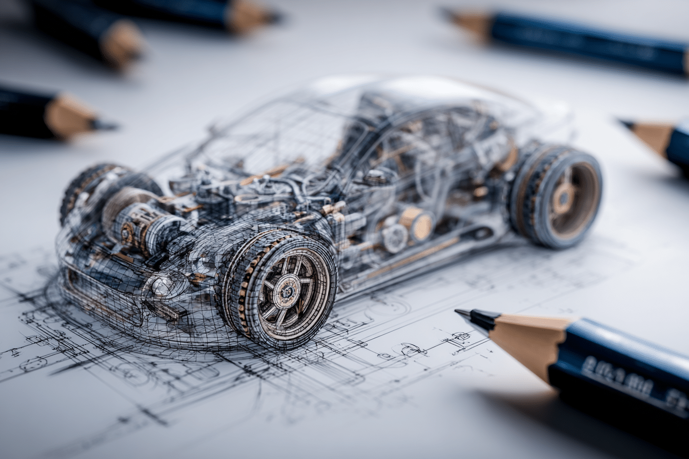 invite artistique pour voiture 3D sur papier