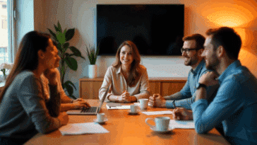 Un groupe d'employés en plein brainstorming.