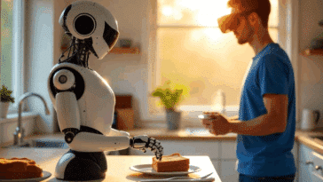 Un homme en train de piloter un robot humanoïde par réalité virtuelle