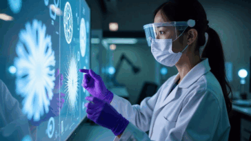 Une scientifique dans un labo travaillant sur la génétique