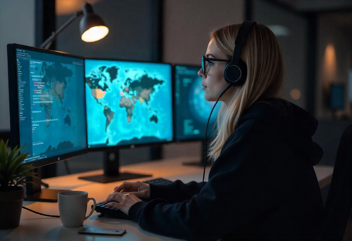 Une femme travaillant dans la cybersécurité