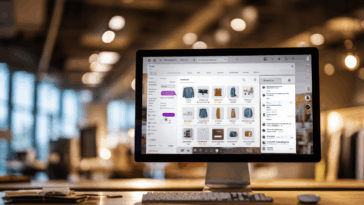 Écran d’ordinateur affichant une boutique Prestashop avec un chatbot actif en bas à droite, en pleine conversation avec un client.