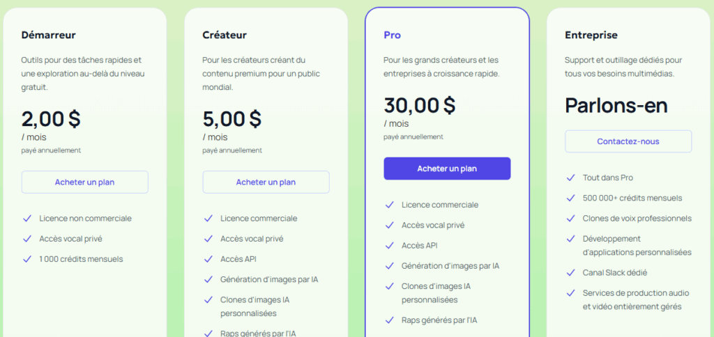 Quatre niveaux de prix