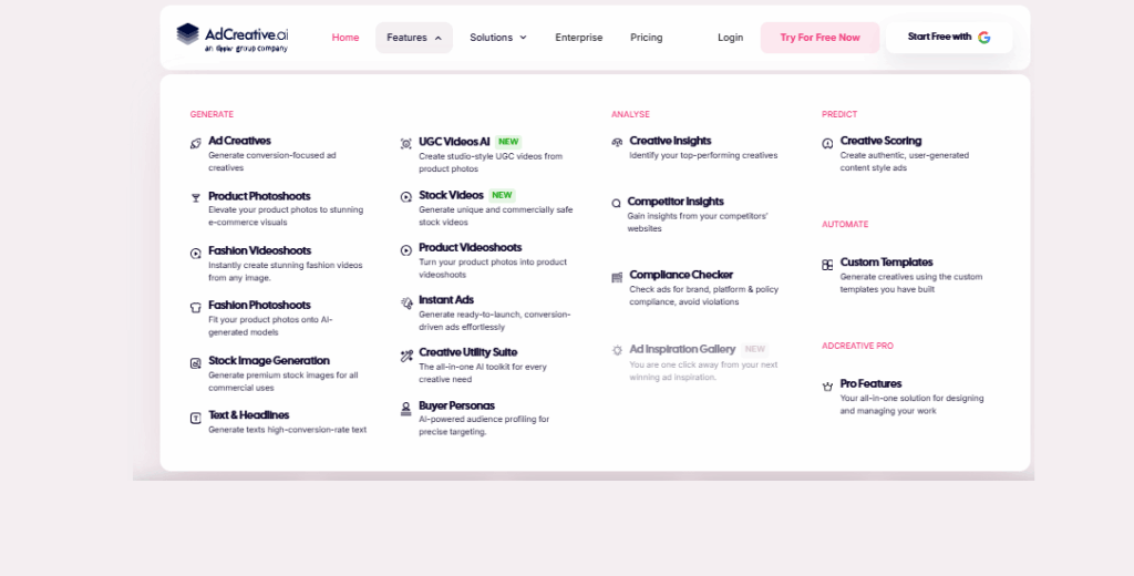 Adcreative.ai - les fonctionnalités