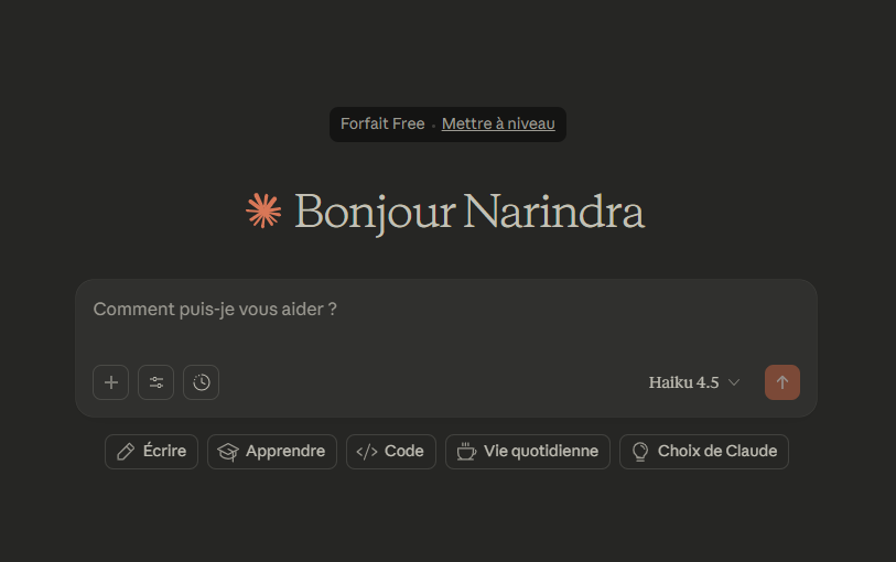 Interface Claude 4.5 Haiku